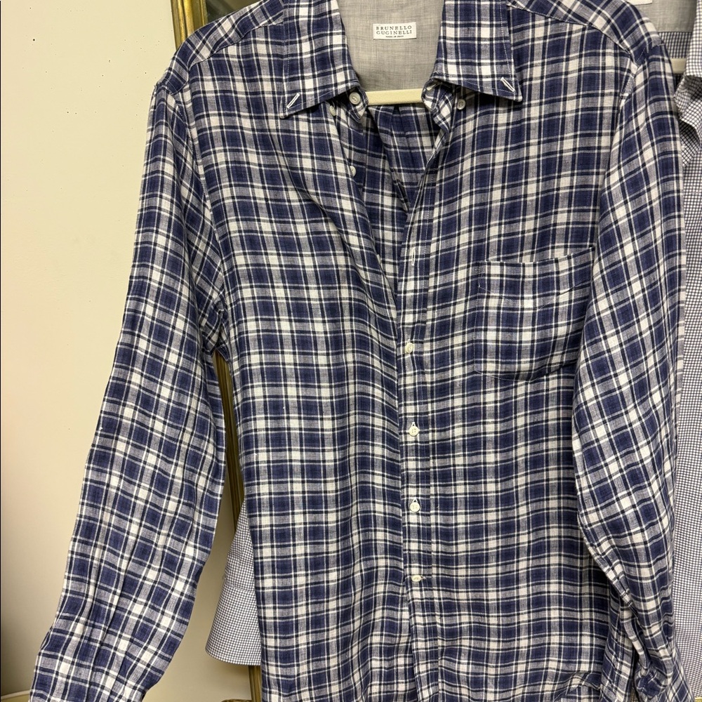 Brunello Cucinelli Men’s Blue Check Basic Fit Shirt Made in Italy